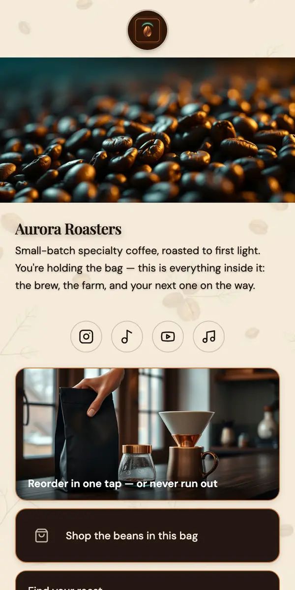 Aurora Roasters — live Hublink page