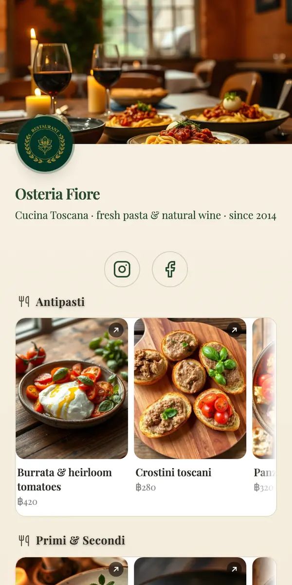 Osteria Fiore — live Hublink page