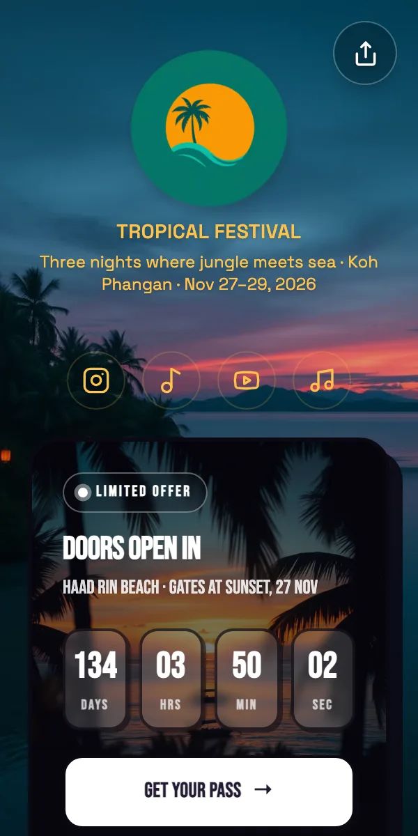 Tropical Festival — live Hublink page