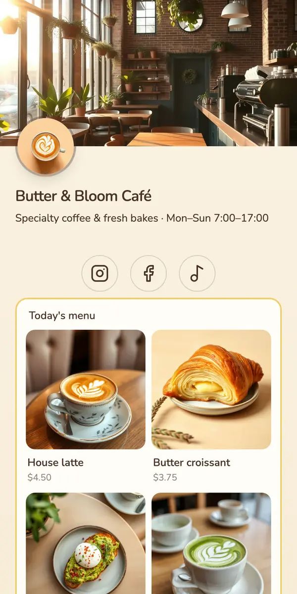 Butter & Bloom Café — live Hublink page